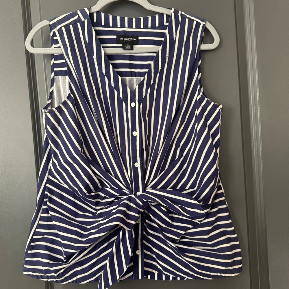 Liz Claiborne Blue and White Striped Blouse